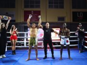 Mohamed Soari festeggia la vittoria per KO al Tigers Fighting di Molfetta